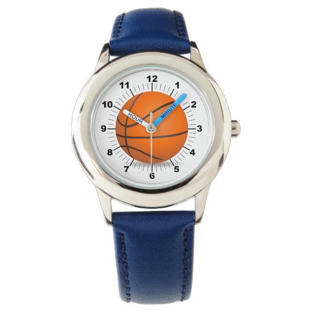 Reloj De Pulsera Número azul de baloncesto ajustable para niños (Anverso)