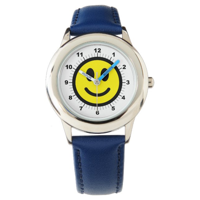 Reloj De Pulsera Número azul de cara feliz ajustable del niño (Anverso)