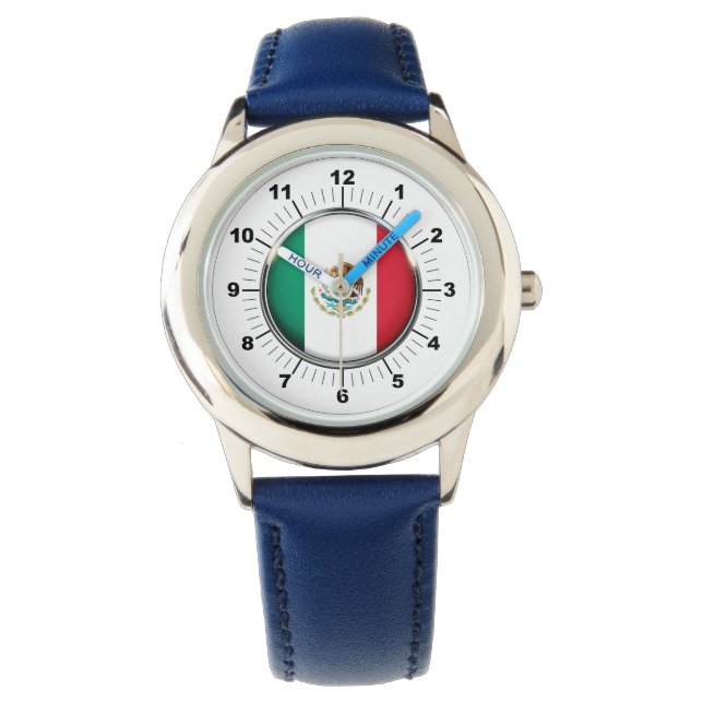 Reloj De Pulsera Número azul de la bandera de México ajustable del  (Anverso)
