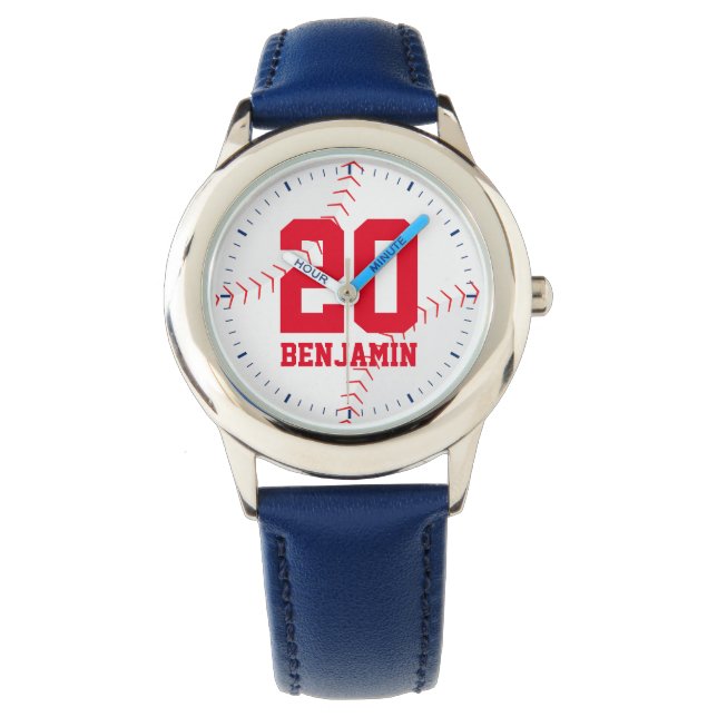 Reloj De Pulsera Número de Jersey de béisbol rojo (Anverso)