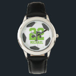 Reloj De Pulsera Número de Jersey de Green Soccer Ball<br><div class="desc">Diseño temático perfecto para niños y chicas de todas las edades.</div>