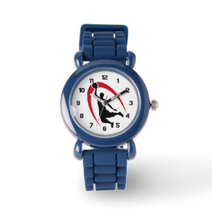 Reloj De Pulsera Número de logotipo del baloncesto rojo negro