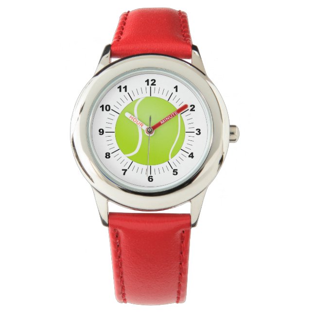 Reloj De Pulsera Número rojo de bolas de tenis ajustables para niño (Anverso)