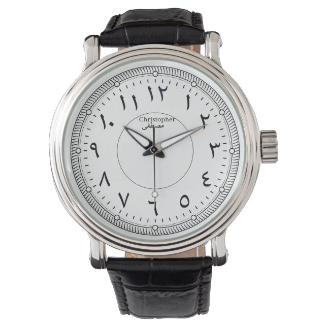 Reloj De Pulsera Números Árabes Clásicos Caligrafía Oriental Mecáni (Anverso)