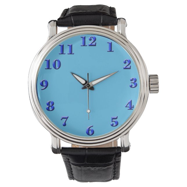 Reloj De Pulsera Números azules Cuero negro vintage (Anverso)