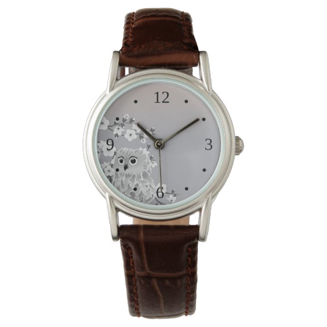 Reloj De Pulsera Números blancos de búho beige pee (Anverso)