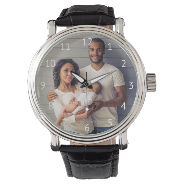 Reloj De Pulsera Números blancos de foto de familia personalizado (Anverso)