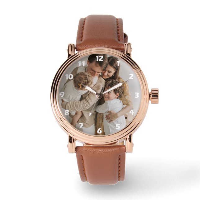 Reloj De Pulsera Números blancos de foto familiar personalizada  (Anverso)