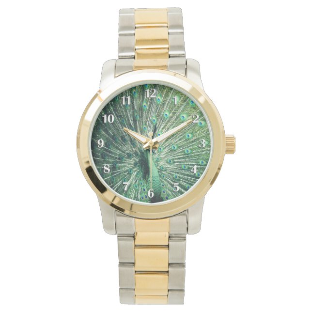 Reloj De Pulsera Números blancos de trama de pavo real (Anverso)