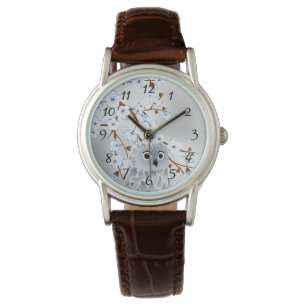 Reloj De Pulsera Números de flores de cerezo de plata azul de búho