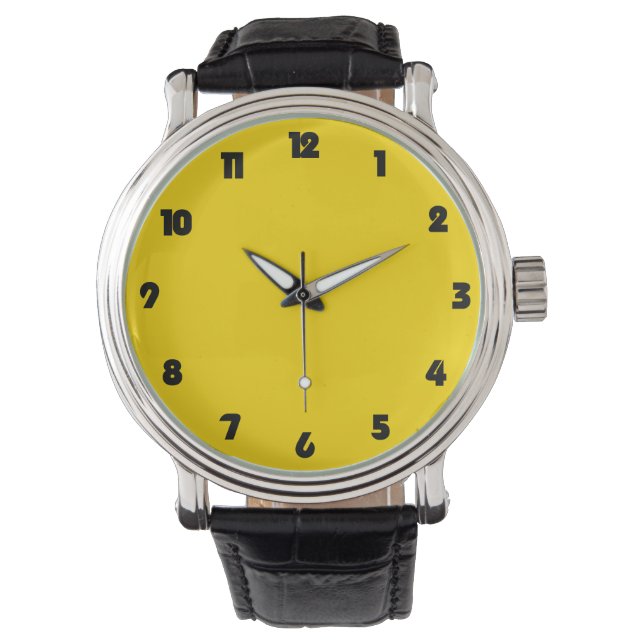 Reloj De Pulsera Números de grasa negros en blanco amarillo (Anverso)