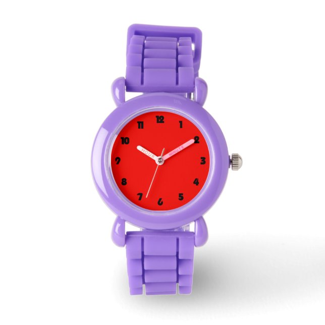 Reloj De Pulsera Números de grasa negros en blanco rojo (Anverso)