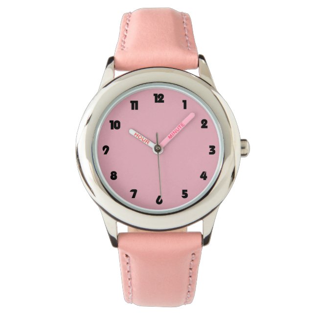 Reloj De Pulsera Números de grasa negros en cnt rosado (Anverso)