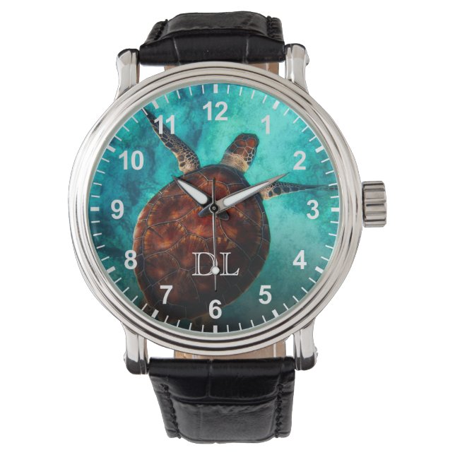 Reloj De Pulsera Números de monograma de honu de tortuga hawaiana (Anverso)