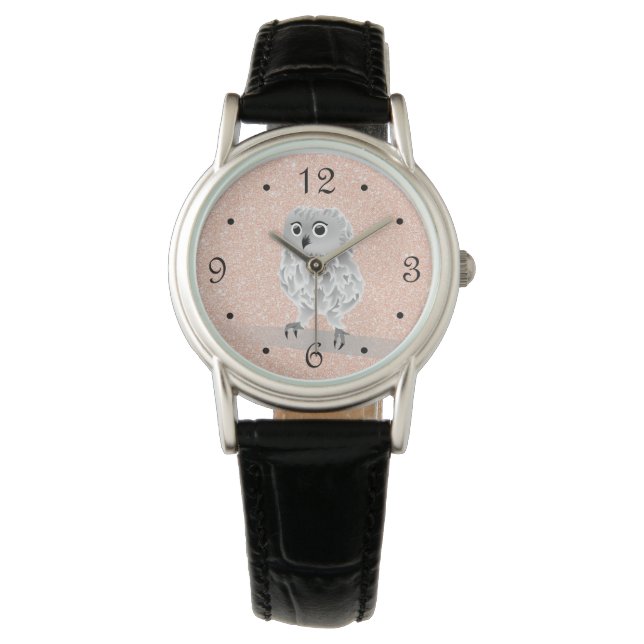 Reloj De Pulsera Números de Purpurina rosado de búho (Anverso)