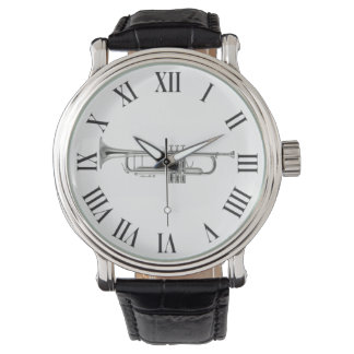 Reloj De Pulsera Números de trompeta de plata y romano