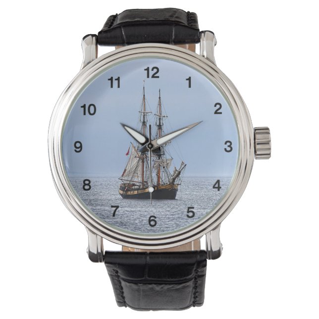 Reloj De Pulsera Números negros de barcos de pesca náuticos (Anverso)