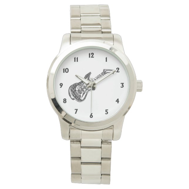 Reloj De Pulsera Números negros de guitarra eléctrica (Anverso)