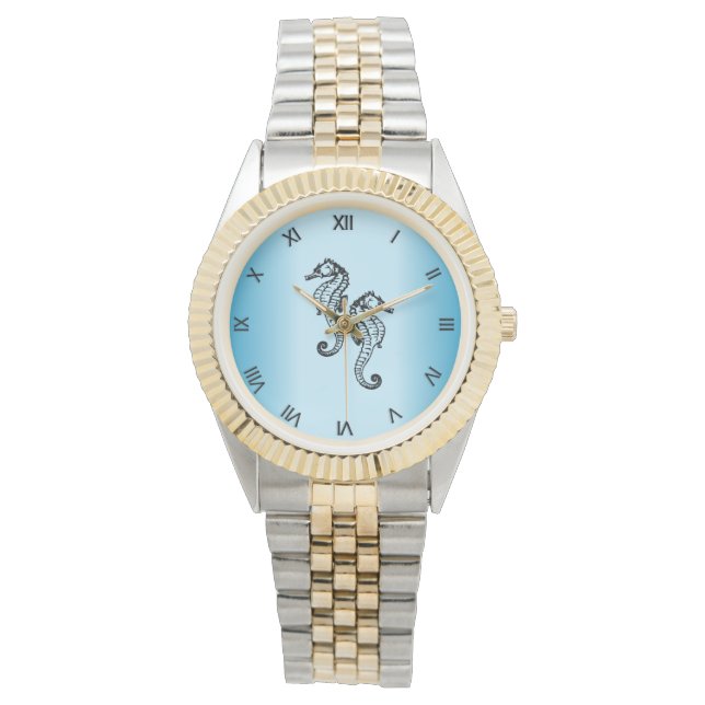 Reloj De Pulsera Números romanos azules de caballito de mar (Anverso)