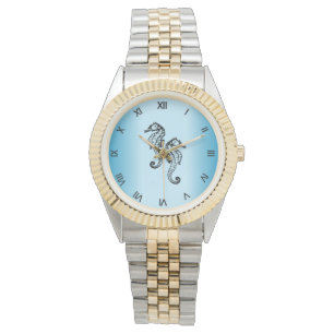 Reloj De Pulsera Números romanos azules del Seahorse