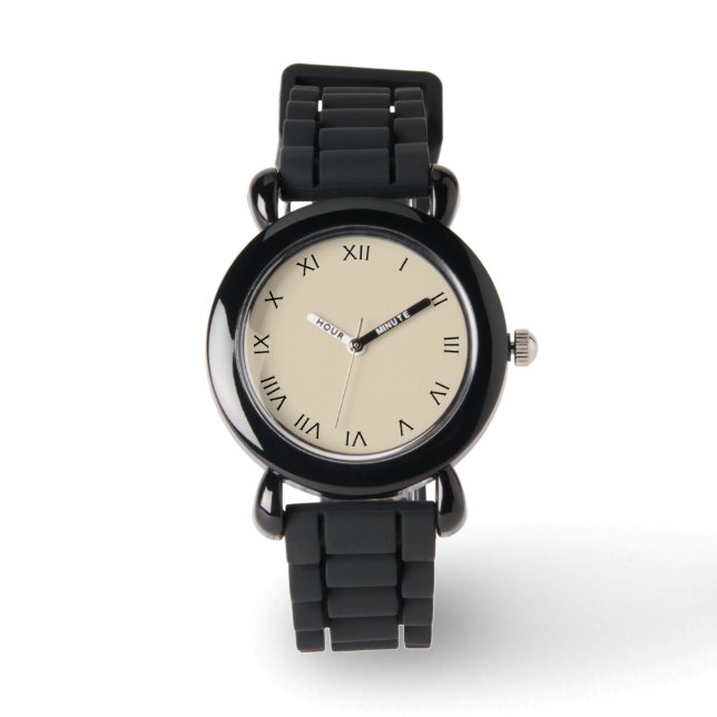 Reloj De Pulsera Números romanos negros en blanco (Anverso)