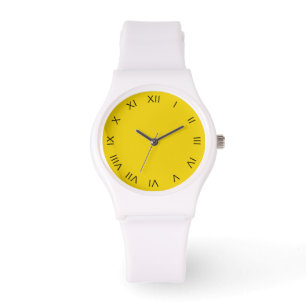 Reloj De Pulsera Números romanos negros en blanco amarillo