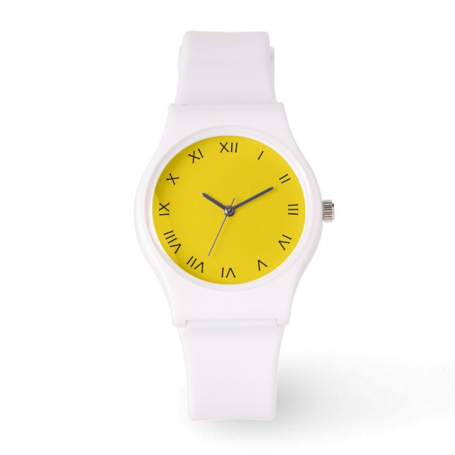 Reloj De Pulsera Números romanos negros en blanco amarillo (Anverso)