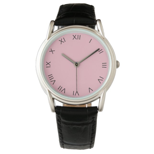 Reloj De Pulsera Números romanos negros en blanco rosado (Anverso)