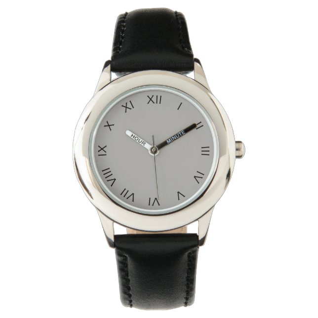 Reloj De Pulsera Números romanos negros en el blanco gris (Anverso)