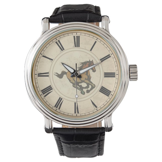 RELOJ DE PULSERA NÚMEROS ROMANOS RÚSTICOS CABALLO ANTIGUO (Anverso)