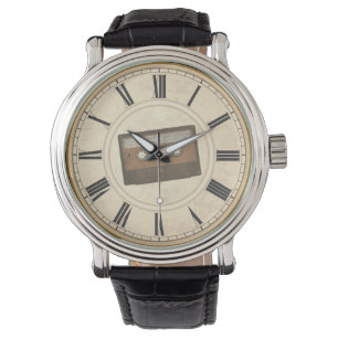 RELOJ DE PULSERA NÚMEROS ROMANOS RÚSTICOS CINTA DE CASSETTE ÚNICA