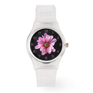 Reloj De Pulsera Números rosas de las flores de crisantemo que las