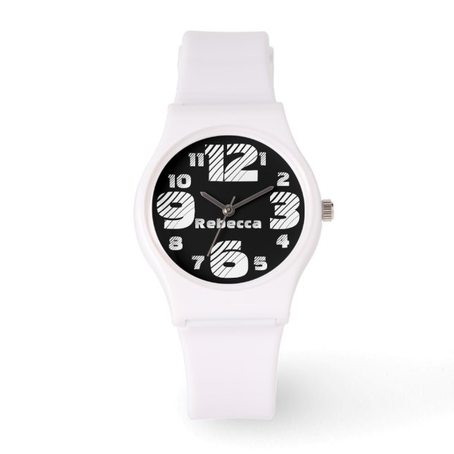 Reloj De Pulsera Números voluminosos blanco y negro (Anverso)