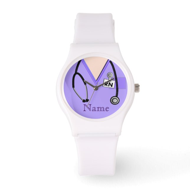Reloj De Pulsera Nurs Watch Scrub Top Stethoscope Purple (Anverso)