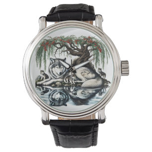 Reloj De Pulsera Oasis familiar de Lobo Serene en naturaleza ídílic