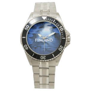 Reloj De Pulsera Observación en Finlandia: río helado y nevado a ho