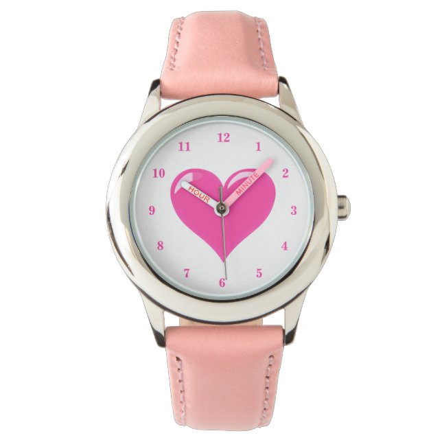 Reloj De Pulsera Observaciones rosas con corazón (Anverso)