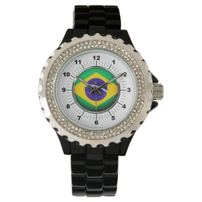 Reloj De Pulsera Observador de esmalte negro con bandera de Brasil  (Anverso)