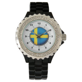 Reloj De Pulsera Observador de esmalte negro de la bandera de Sueci