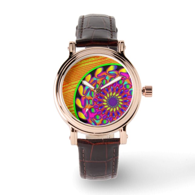 Reloj De Pulsera Observador de Mandala rosa y naranja (Anverso)