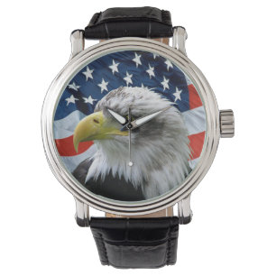 Reloj De Pulsera Observan el águila calva patriótica de la bandera 