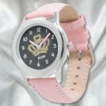 Reloj De Pulsera Observatorio de Chicas de la Corona de la Princesa<br><div class="desc">Personalice este reloj para su princesa favorita con sus propias iniciales junto a una corona de color dorado brillante impresa en la cara del reloj. Mostrado aquí en rosa y negro, pero tendrás muchos otros colores de correa y estilos de bisel para personalizarlo aún más. Gran regalo de cumpleaños o...</div>