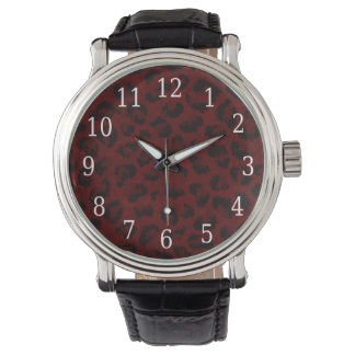 Reloj De Pulsera Observatorio de impresión de leopardo rojo