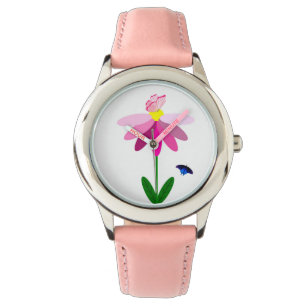 Reloj De Pulsera Observatorio de margaritas y mariposas rosadas