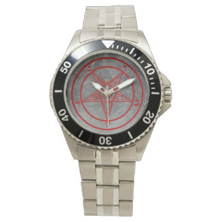 Reloj De Pulsera Observatorio Metalizado de Baphomet Rojo