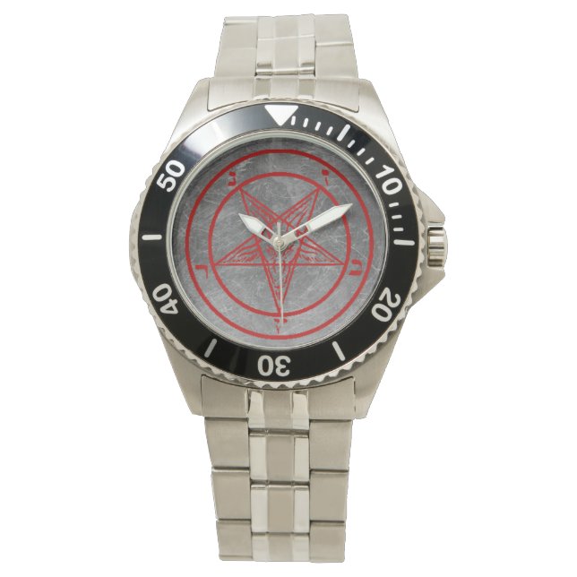 Reloj De Pulsera Observatorio Metalizado de Baphomet Rojo (Anverso)