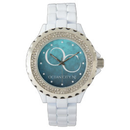 Reloj De Pulsera OC Ocean City NJ en Blue Water Background Beach