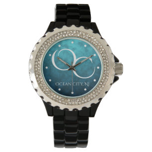 Reloj De Pulsera OC Ocean City NJ en Blue Water Background Beach