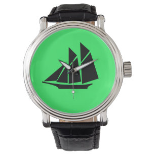 Reloj De Pulsera Ocean Glow_Black-on-Green Clipper Ship