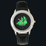 Reloj De Pulsera Ocean Glow_Green-on-Black Clipper Ship<br><div class="desc">Muéstrales quién es el gran capitán con nuestro Ocean Glow, iconos marítimos, reloj de pulsera de barco alpinista verde sobre negro. Si se siente creativo, puede cambiar el tamaño, posición, color e incluso el número de barcos Clipper, junto con el color de fondo. Sólo tienes que hacer clic en "Personalizar"...</div>